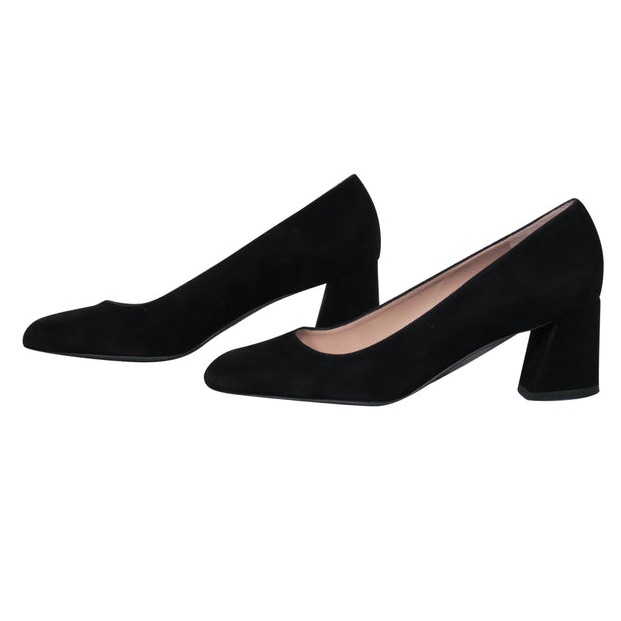 Stuart Weitzman Block Square Heels Pumps Black Suede Sz 7.5